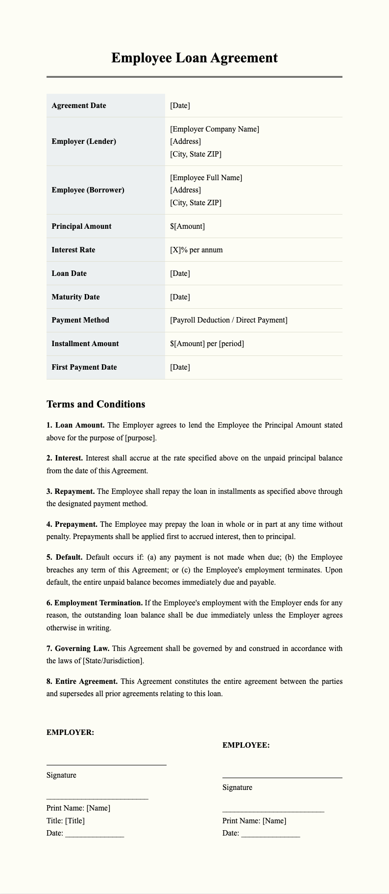 Refined Classic Employee Loan Agreement